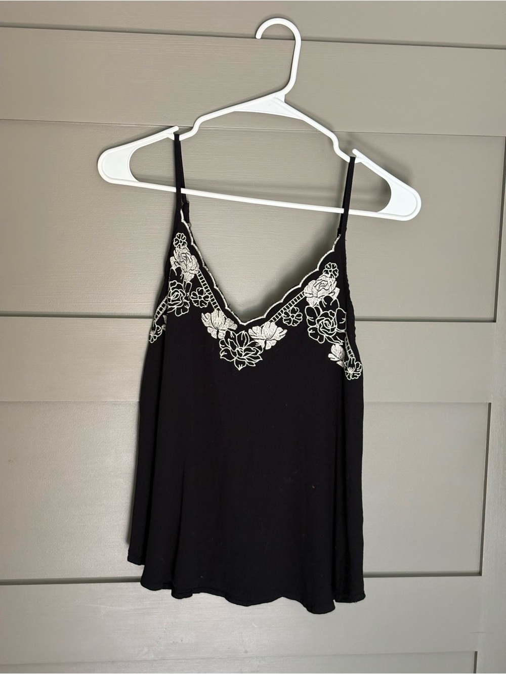 Eyeshadow Black Camisole with White Floral Embroidery